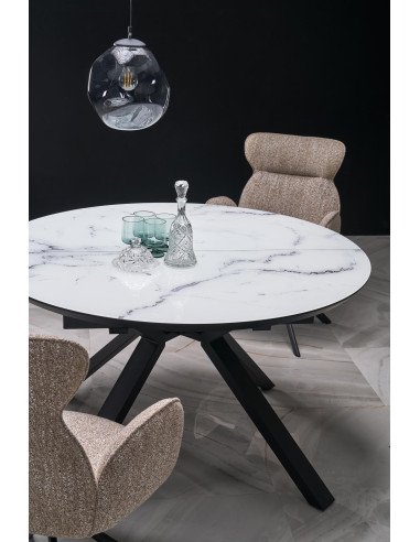 VERTIGO stół rozkładany, blat - biały marmur, nogi - czarny (2p 1szt)