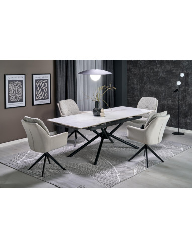 VITORINO stół rozkładany, blat - biały marmur, nogi - czarny (2p 1szt)