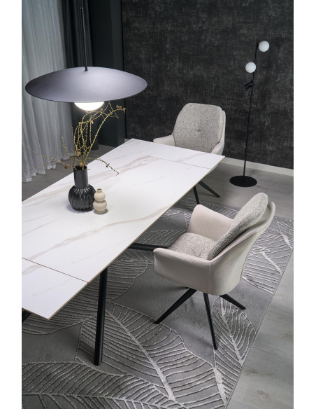 VITORINO stół rozkładany, blat - biały marmur, nogi - czarny (2p 1szt)