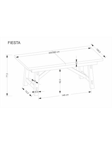 FIESTA stół rozkładany 200-280x100x77 cm dąb naturalny/czarny