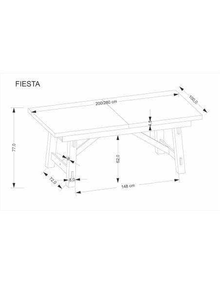 FIESTA stół rozkładany 200-280x100x77 cm dąb naturalny/czarny