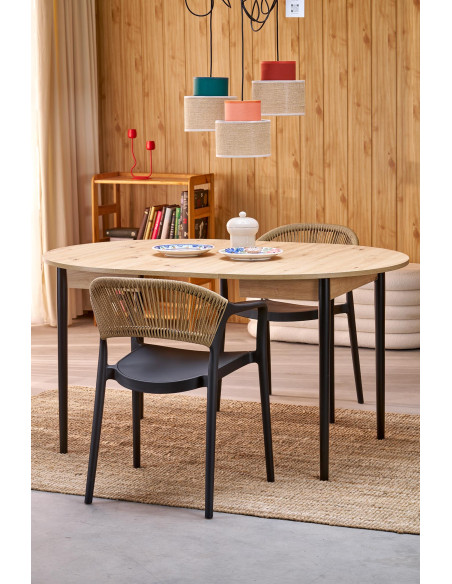 PIVOT stół rozkładany 102-142x102x75 cm, blat - dąb artisan, nogi - black