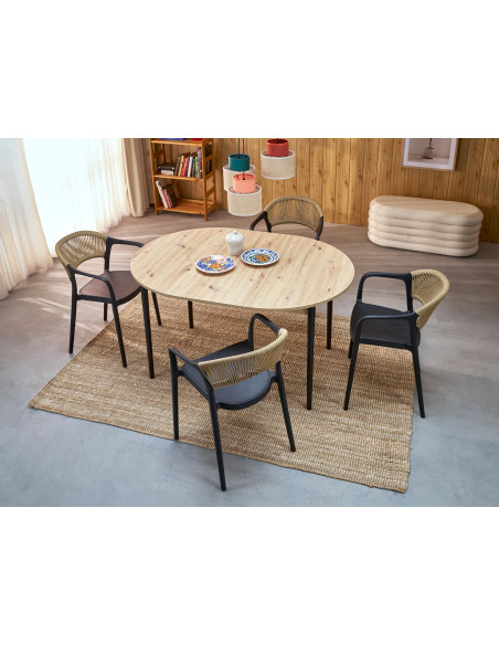 PIVOT stół rozkładany 102-142x102x75 cm, blat - dąb artisan, nogi - black