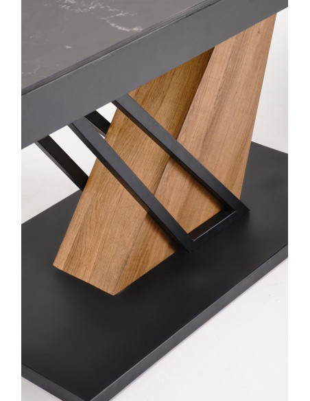 VOLANT 140 stół rozkładany, blat - czarny marmur, nogi - dąb złoty / czarny