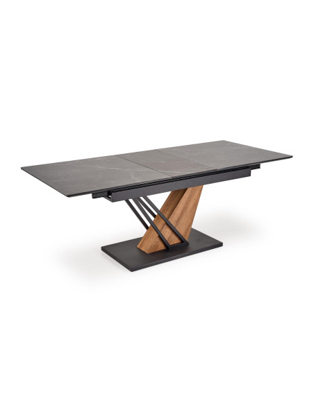 VOLANT 140 stół rozkładany, blat - czarny marmur, nogi - dąb złoty / czarny