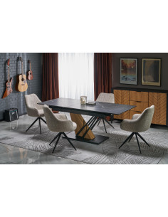 VOLANT 160 stół rozkładany, blat - czarny marmur, nogi - dąb złoty / czarny