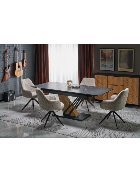 VOLANT 160 stół rozkładany, blat - czarny marmur, nogi - dąb złoty / czarny