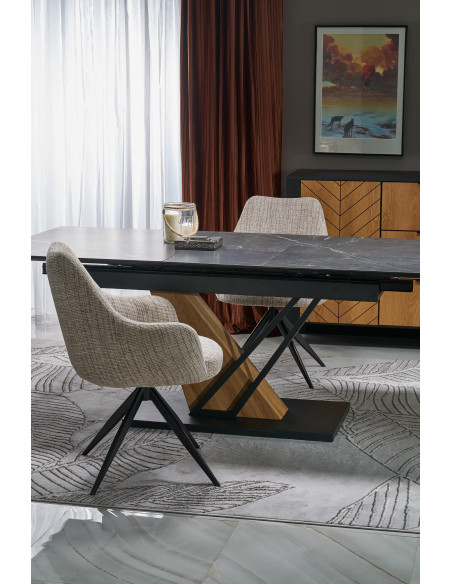 VOLANT 160 stół rozkładany, blat - czarny marmur, nogi - dąb złoty / czarny