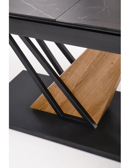 VOLANT 160 stół rozkładany, blat - czarny marmur, nogi - dąb złoty / czarny