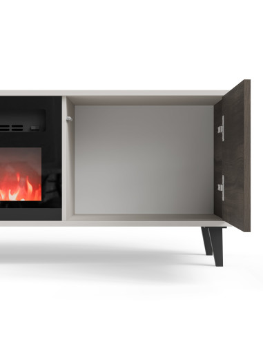 RANDOM 2 RTV-K stolik RTV 180 cm z kominkiem kaszmir / orzech / czarny (3p 1szt)