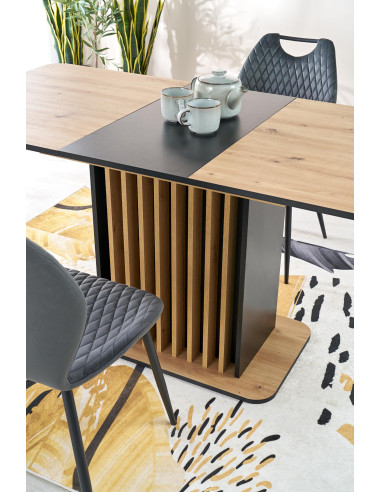 WILSON stół rozkładany, blat - dąb artisan / czarny, nogi - dąb artisan / czarny