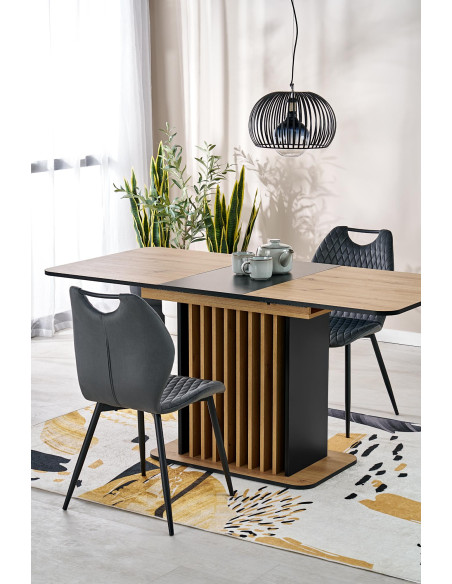 WILSON stół rozkładany, blat - dąb artisan / czarny, nogi - dąb artisan / czarny