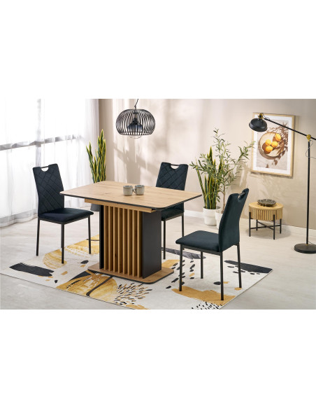 WILSON stół rozkładany, blat - dąb artisan / czarny, nogi - dąb artisan / czarny