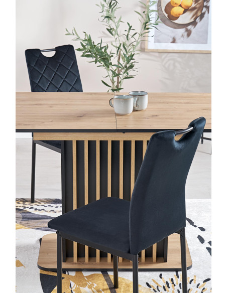 WILSON stół rozkładany, blat - dąb artisan / czarny, nogi - dąb artisan / czarny