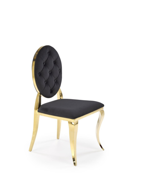 K556 Krzesło Czarne Velvet Pikowane Stal Chromowana Złota | Styl Glamour