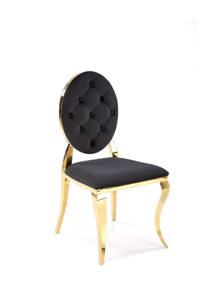 K556 Krzesło Czarne Velvet Pikowane Stal Chromowana Złota | Styl Glamour