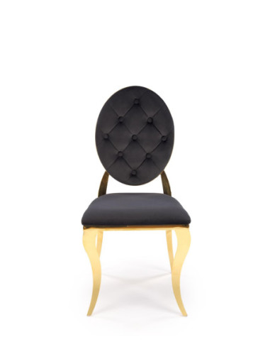 K556 Krzesło Czarne Velvet Pikowane Stal Chromowana Złota | Styl Glamour