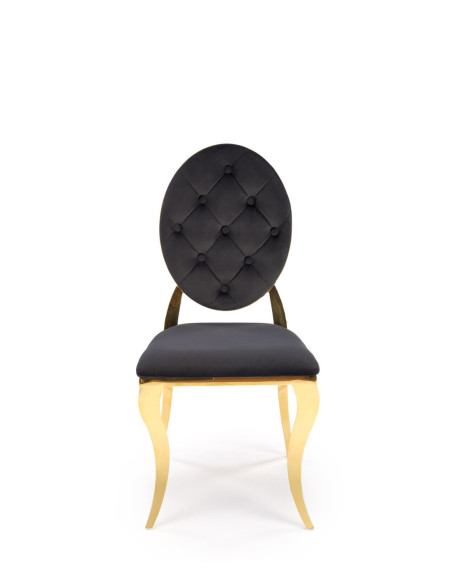 K556 Krzesło Czarne Velvet Pikowane Stal Chromowana Złota | Styl Glamour