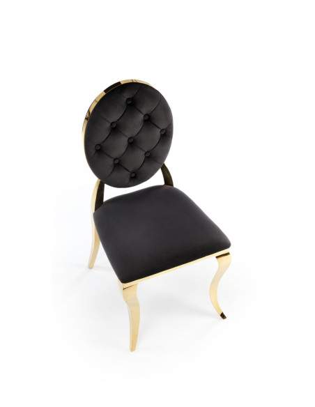 K556 Krzesło Czarne Velvet Pikowane Stal Chromowana Złota | Styl Glamour