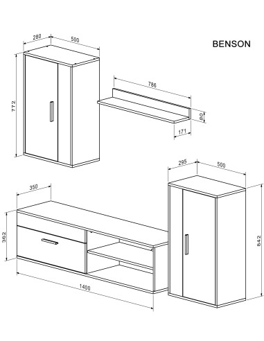 BENSON zestaw, kolor: dąb artisan - czarny
