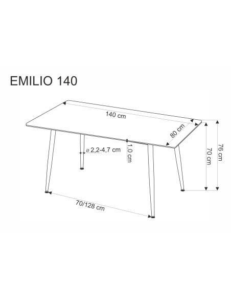 EMILIO 140 stół blat - biały marmur, nogi - czarny (2p 1szt)