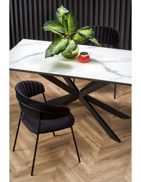 DIESEL stół rozkładany blat - biały marmur / c. popiel, nogi - czarny (2p 1szt)