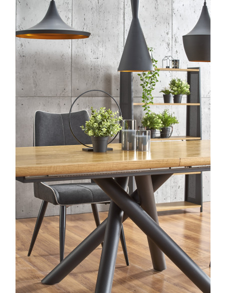 DERRICK stół rozkładany dąb naturalny / czarny (2p 1szt)