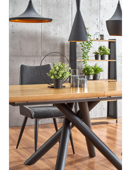 DERRICK stół rozkładany dąb naturalny / czarny (2p 1szt)