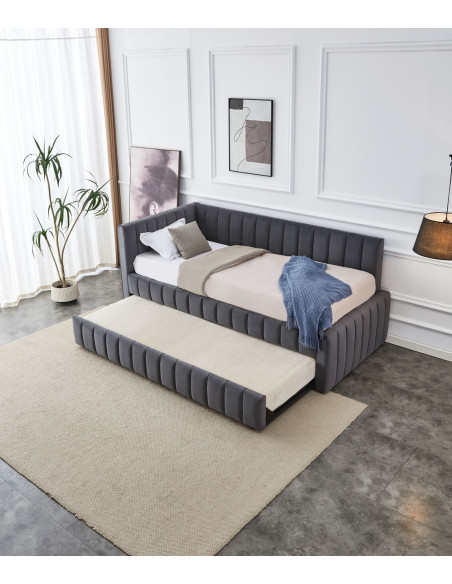 DERBY łóżko z wysuwanym dolnym materacem, popielaty (2p 1szt)