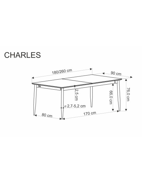 CHARLES stół rozkładany, blat - popielaty marmur, nogi - czarny