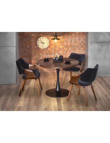 CARMELO stół okrągły, blat - orzech, noga - czarny (3p 1szt)