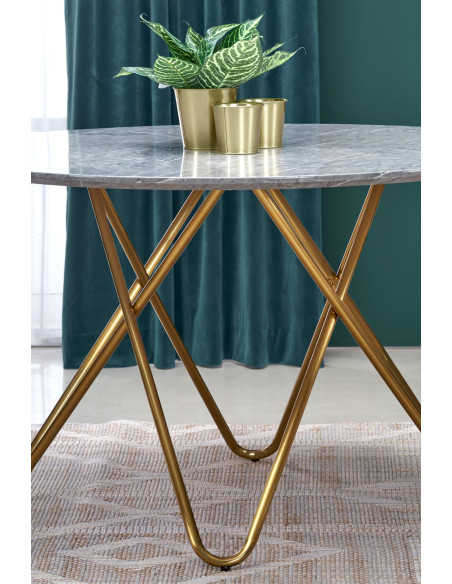 BONELLO stół, blat - popielaty marmur, nogi - złoty (2p 1szt)