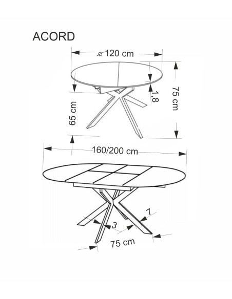 ACORD stół rozkładany, naturalny / czarny (2p 1szt)