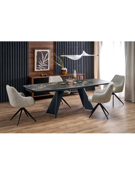 ARMANI stół rozkładany, blat - czarny marmur, noga - czarny (2p 1szt)