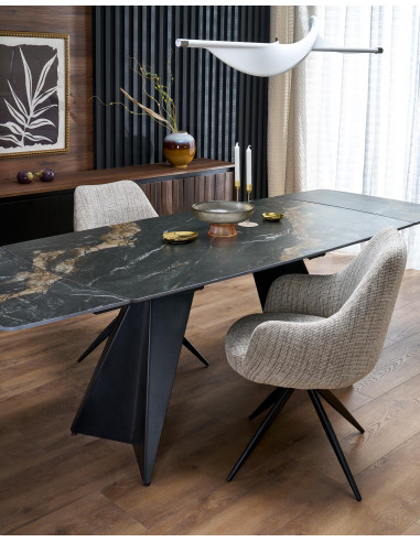 ARMANI stół rozkładany, blat - czarny marmur, noga - czarny (2p 1szt)