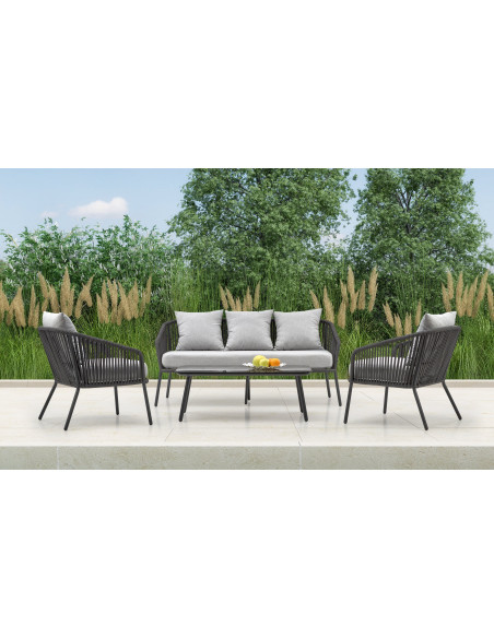 ROCCA zestaw ogrodowy ( sofa + fotel 2x + ława ), ciemny popiel / jasny popiel (1p 1szt)