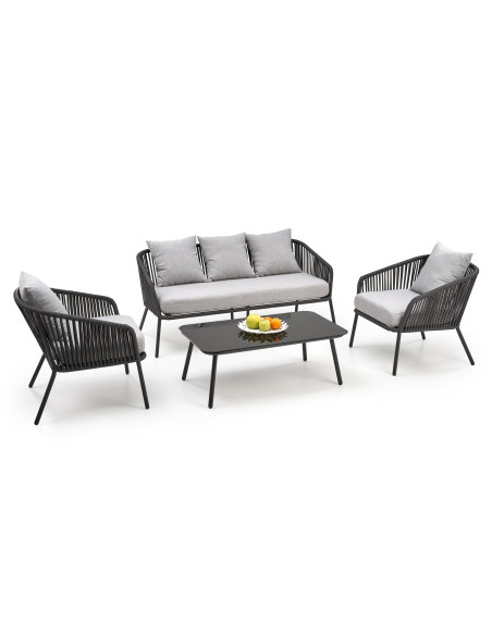 ROCCA zestaw ogrodowy ( sofa + fotel 2x + ława ), ciemny popiel / jasny popiel (1p 1szt)