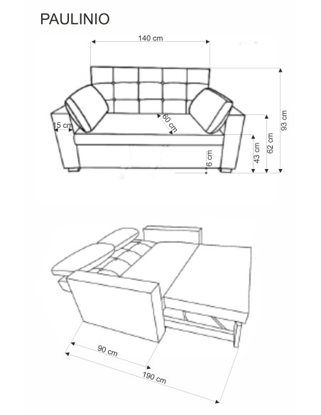 PAULINIO sofa rozkładana, popielaty (1p 1szt)